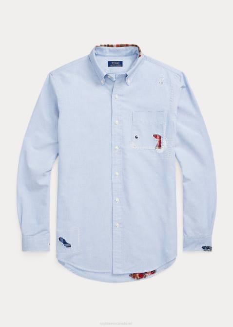 Men Ralph Lauren Classic Fit Distressed Oxford Shirt 4DJ2724 Preppy Mended Shirt
