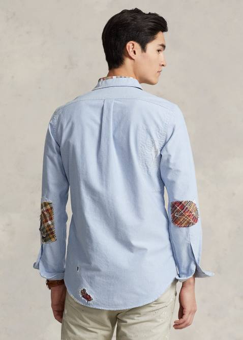 Men Ralph Lauren Classic Fit Distressed Oxford Shirt 4DJ2724 Preppy Mended Shirt