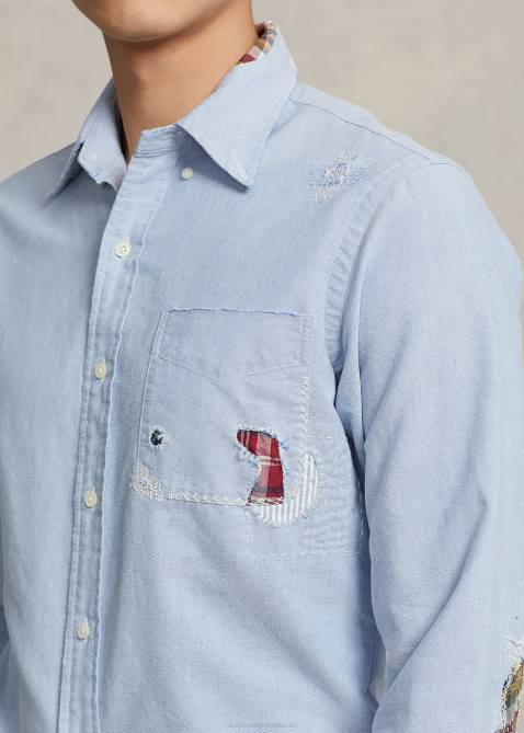 Men Ralph Lauren Classic Fit Distressed Oxford Shirt 4DJ2724 Preppy Mended Shirt
