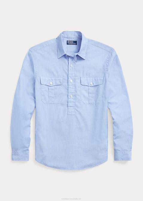 Men Ralph Lauren Classic Fit End-on-End Popover Workshirt 4DJ28425 Bluebell/White