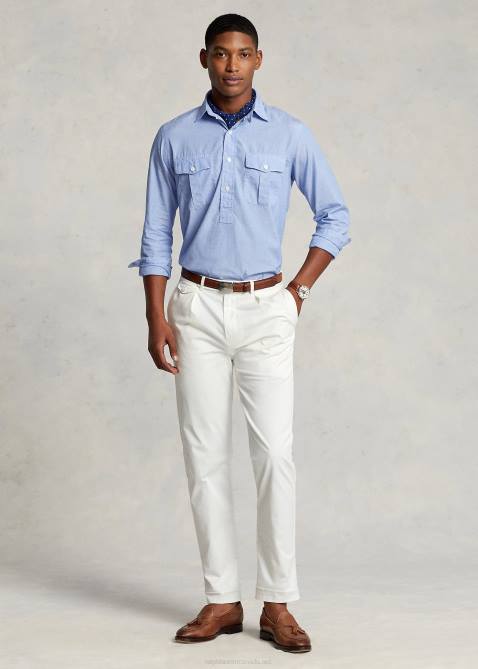 Men Ralph Lauren Classic Fit End-on-End Popover Workshirt 4DJ28425 Bluebell/White
