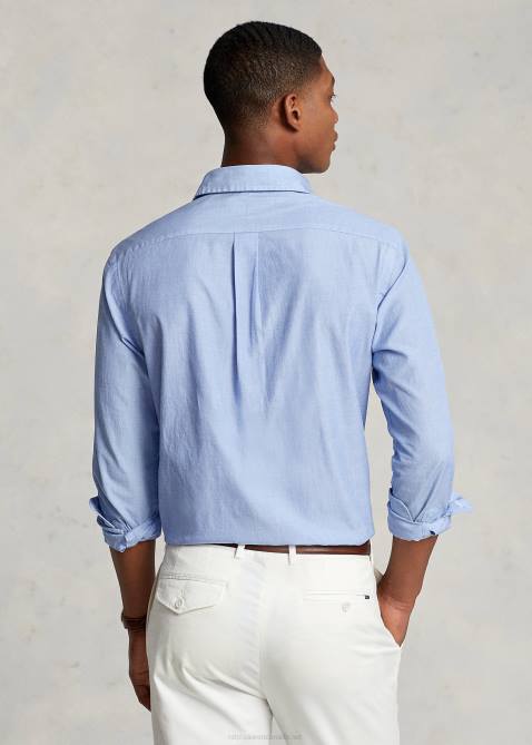 Men Ralph Lauren Classic Fit End-on-End Popover Workshirt 4DJ28425 Bluebell/White