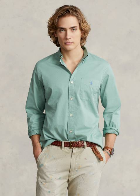Men Ralph Lauren Classic Fit Featherweight Twill Shirt 4DJ2802 Faded Mint