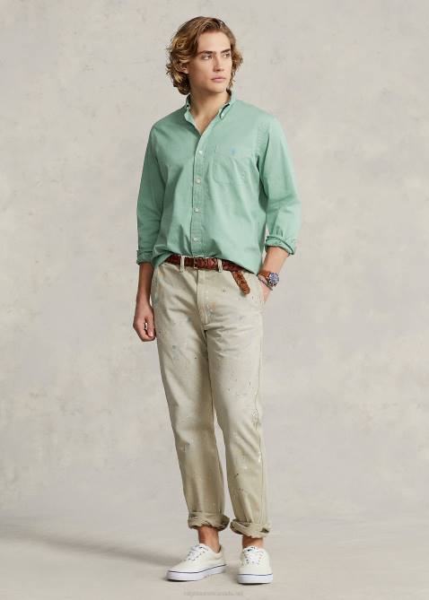 Men Ralph Lauren Classic Fit Featherweight Twill Shirt 4DJ2802 Faded Mint