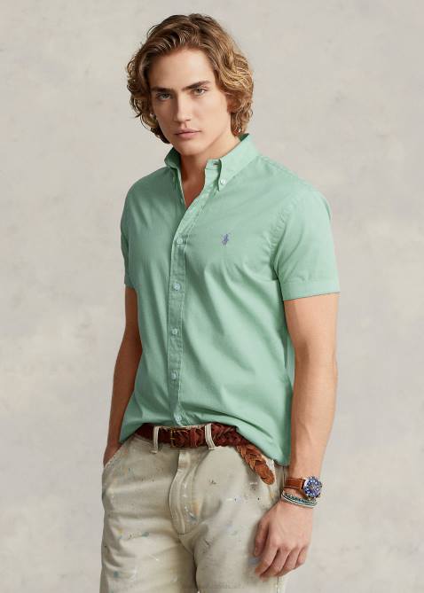 Men Ralph Lauren Classic Fit Featherweight Twill Shirt 4DJ2802 Faded Mint