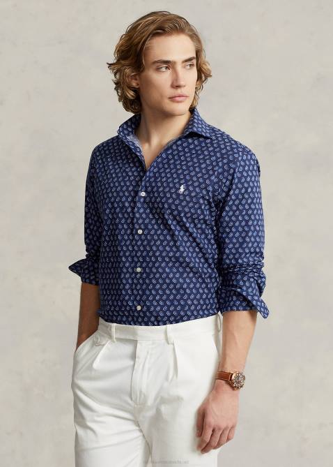 Men Ralph Lauren Classic Fit Foulard Stretch Poplin Shirt 4DJ21157 Gansett Foulard