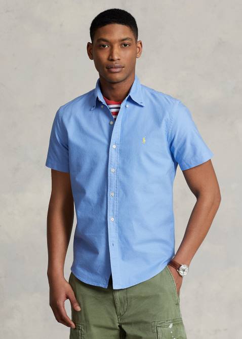 Men Ralph Lauren Classic Fit Garment-Dyed Oxford Shirt 4DJ2486 Harbor Island Blue