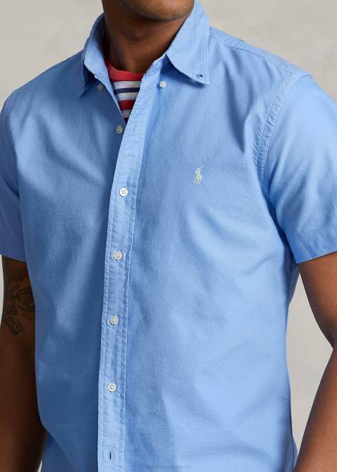 Men Ralph Lauren Classic Fit Garment-Dyed Oxford Shirt 4DJ2486 Harbor Island Blue
