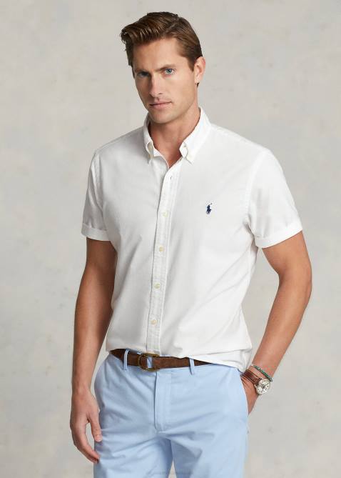 Men Ralph Lauren Classic Fit Garment-Dyed Oxford Shirt 4DJ2488 White