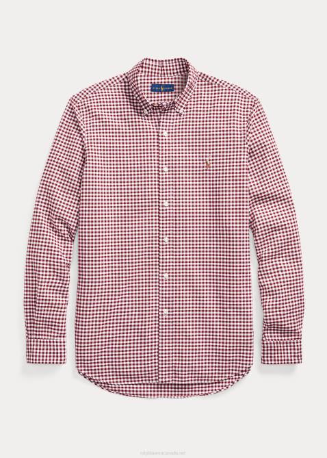 Men Ralph Lauren Classic Fit Gingham Oxford Shirt 4DJ21112 Wine/White