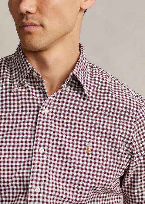 Men Ralph Lauren Classic Fit Gingham Oxford Shirt 4DJ21112 Wine/White