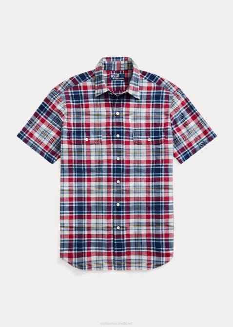 Men Ralph Lauren Classic Fit Indigo Madras Workshirt 4DJ28409 Red/Navy Multi