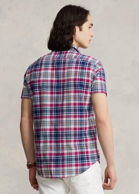 Men Ralph Lauren Classic Fit Indigo Madras Workshirt 4DJ28409 Red/Navy Multi