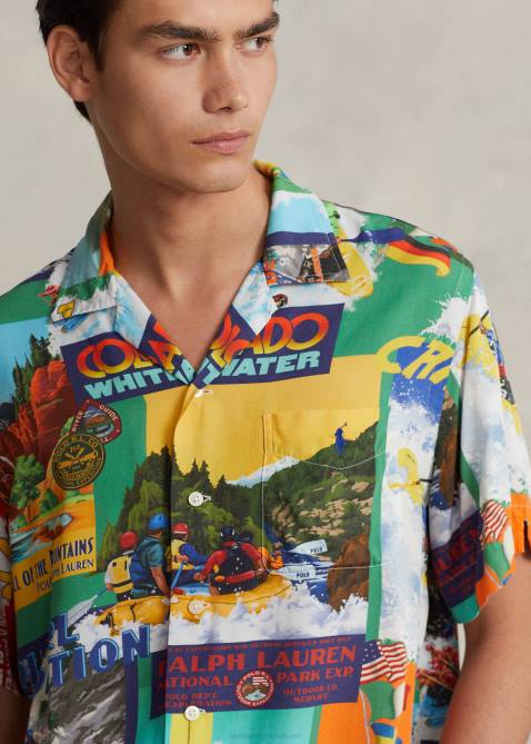 Men Ralph Lauren Classic Fit Kayak-Print Camp Shirt 4DJ2714 Kayak Expedition