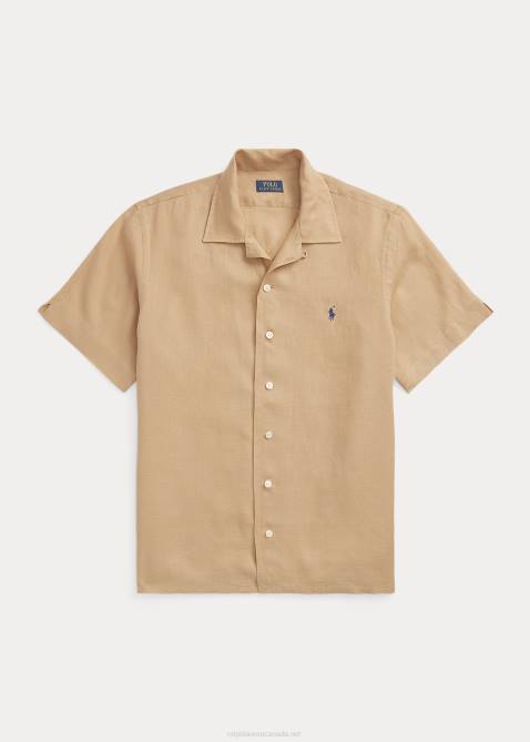 Men Ralph Lauren Classic Fit Linen Camp Shirt 4DJ2640 Vintage Khaki