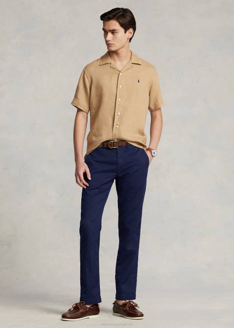 Men Ralph Lauren Classic Fit Linen Camp Shirt 4DJ2640 Vintage Khaki