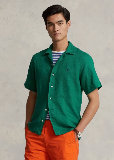 Men Ralph Lauren Classic Fit Linen Camp Shirt 4DJ2641 Athletic Green