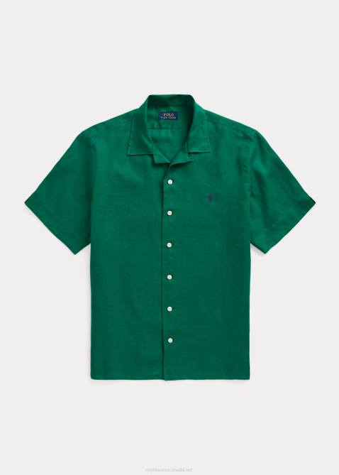 Men Ralph Lauren Classic Fit Linen Camp Shirt 4DJ2641 Athletic Green