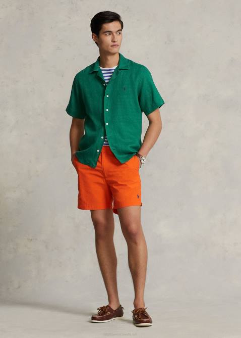 Men Ralph Lauren Classic Fit Linen Camp Shirt 4DJ2641 Athletic Green