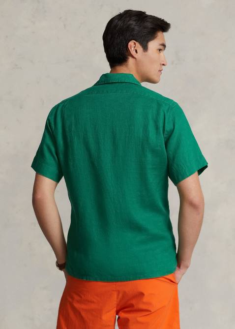 Men Ralph Lauren Classic Fit Linen Camp Shirt 4DJ2641 Athletic Green