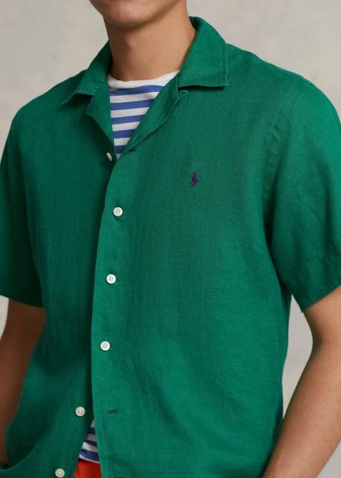Men Ralph Lauren Classic Fit Linen Camp Shirt 4DJ2641 Athletic Green