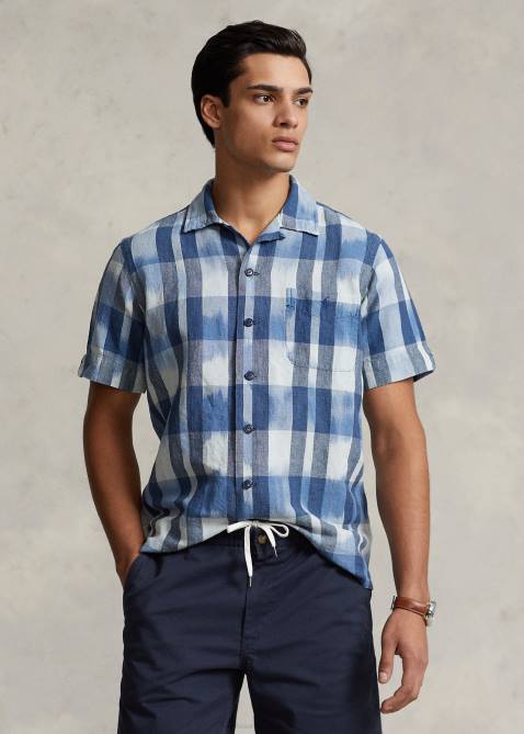 Men Ralph Lauren Classic Fit Linen-Cotton Camp Shirt 4DJ2649 Indigo