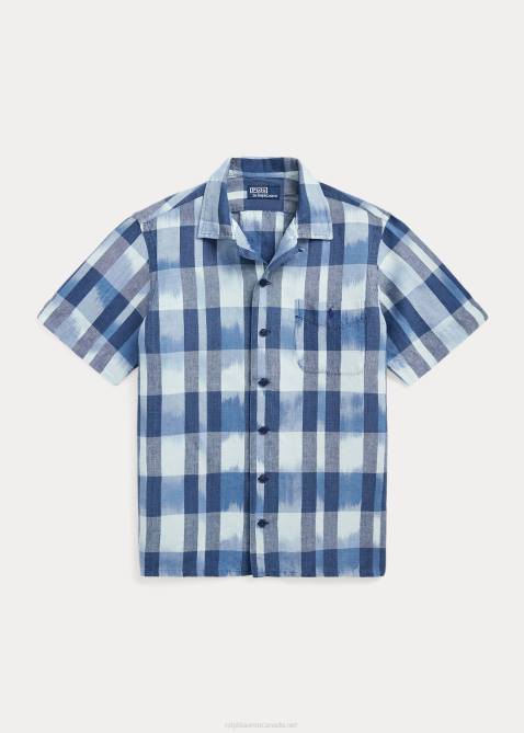 Men Ralph Lauren Classic Fit Linen-Cotton Camp Shirt 4DJ2649 Indigo