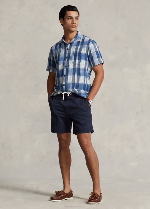 Men Ralph Lauren Classic Fit Linen-Cotton Camp Shirt 4DJ2649 Indigo