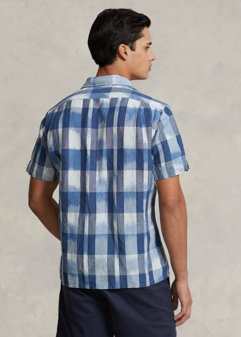 Men Ralph Lauren Classic Fit Linen-Cotton Camp Shirt 4DJ2649 Indigo