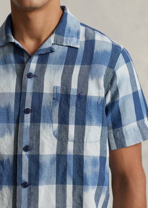 Men Ralph Lauren Classic Fit Linen-Cotton Camp Shirt 4DJ2649 Indigo