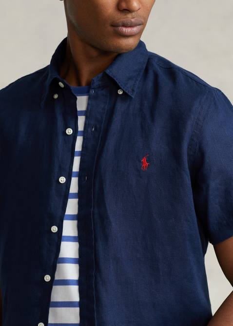 Men Ralph Lauren Classic Fit Linen Shirt 4DJ2517 Newport Navy