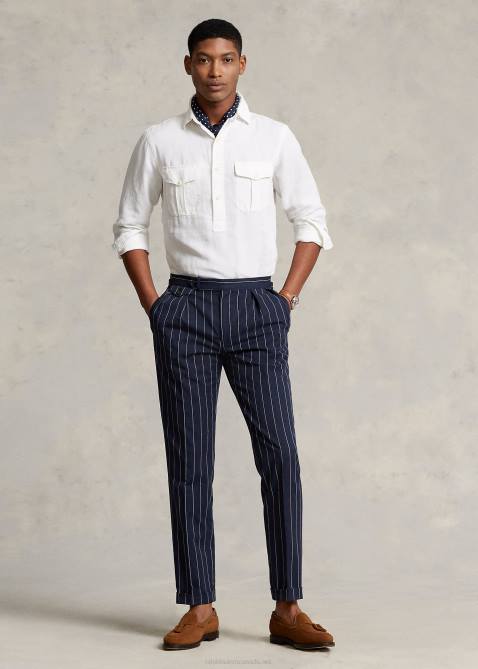 Men Ralph Lauren Classic Fit Linen-Silk Popover Shirt 4DJ2898 White