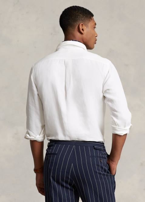 Men Ralph Lauren Classic Fit Linen-Silk Popover Shirt 4DJ2898 White