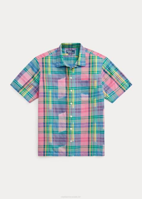 Men Ralph Lauren Classic Fit Madras Camp Shirt 4DJ21144 Pink/Royal Multi
