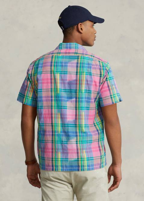 Men Ralph Lauren Classic Fit Madras Camp Shirt 4DJ21144 Pink/Royal Multi