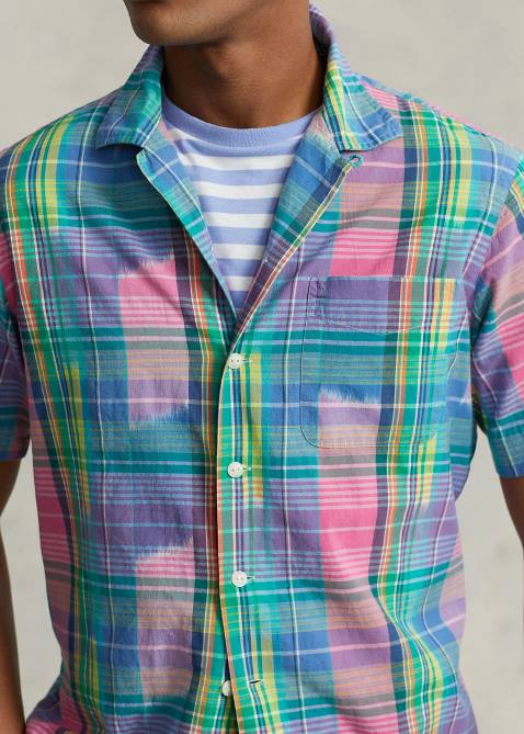 Men Ralph Lauren Classic Fit Madras Camp Shirt 4DJ21144 Pink/Royal Multi