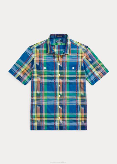Men Ralph Lauren Classic Fit Madras Camp Shirt 4DJ2765 Royal/Orange Multi
