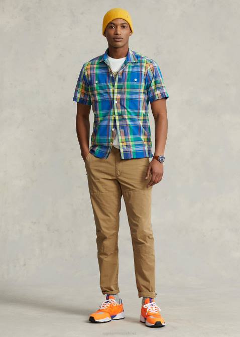 Men Ralph Lauren Classic Fit Madras Camp Shirt 4DJ2765 Royal/Orange Multi