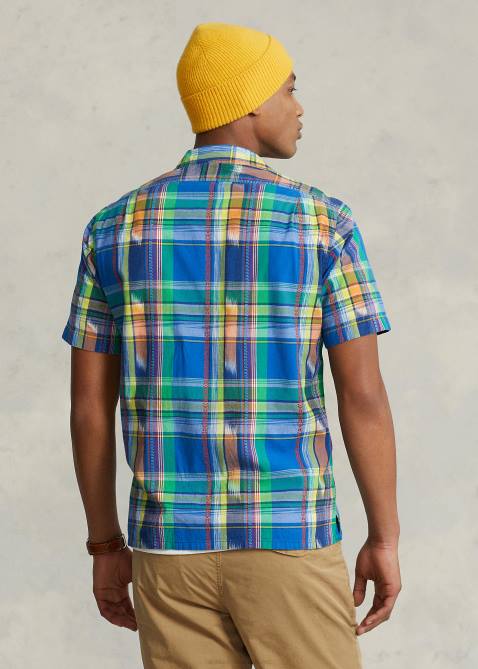 Men Ralph Lauren Classic Fit Madras Camp Shirt 4DJ2765 Royal/Orange Multi