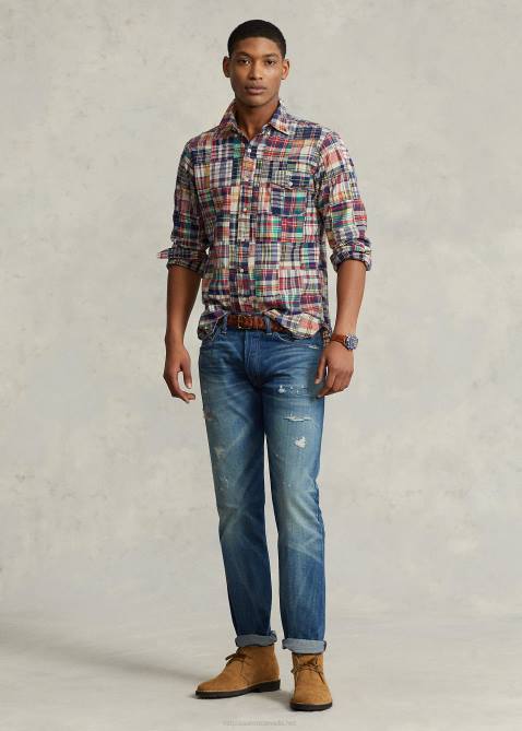 Men Ralph Lauren Classic Fit Madras Patchwork Shirt 4DJ28524 Madras Patchwork