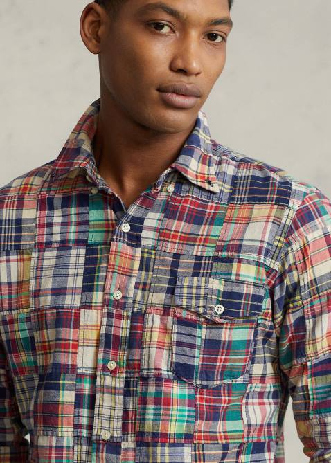 Men Ralph Lauren Classic Fit Madras Patchwork Shirt 4DJ28524 Madras Patchwork