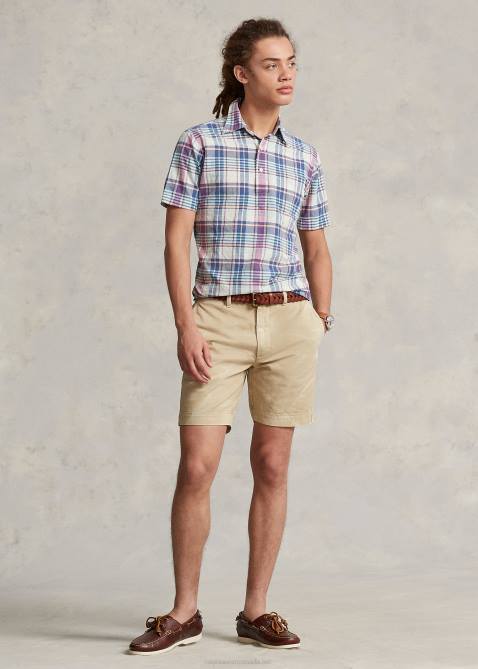 Men Ralph Lauren Classic Fit Madras Popover Shirt 4DJ21019 Cream/Navy Multi