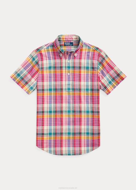 Men Ralph Lauren Classic Fit Madras Popover Shirt 4DJ21020 Pink/Cream Multi