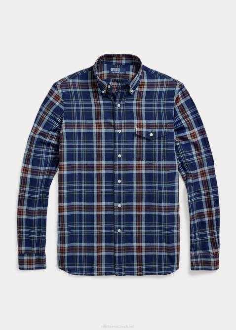 Men Ralph Lauren Classic Fit Madras Shirt 4DJ28517 Indigo/Red Multi