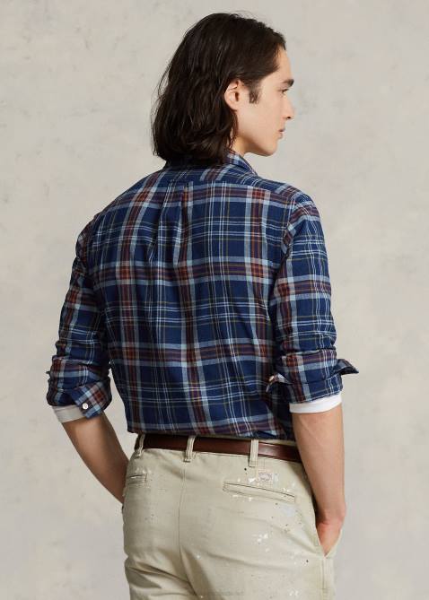 Men Ralph Lauren Classic Fit Madras Shirt 4DJ28517 Indigo/Red Multi