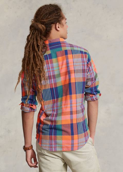 Men Ralph Lauren Classic Fit Madras Workshirt 4DJ2906 Orange/Purple Multi