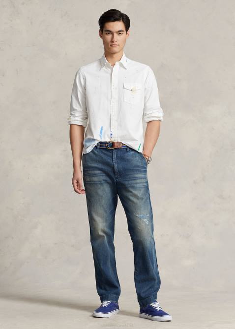 Men Ralph Lauren Classic Fit Paint-Splatter Oxford Shirt 4DJ2696 Preppy Paintsplatter