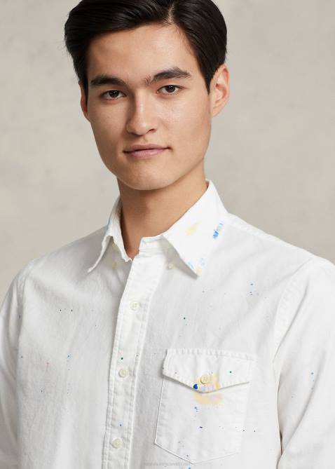 Men Ralph Lauren Classic Fit Paint-Splatter Oxford Shirt 4DJ2696 Preppy Paintsplatter