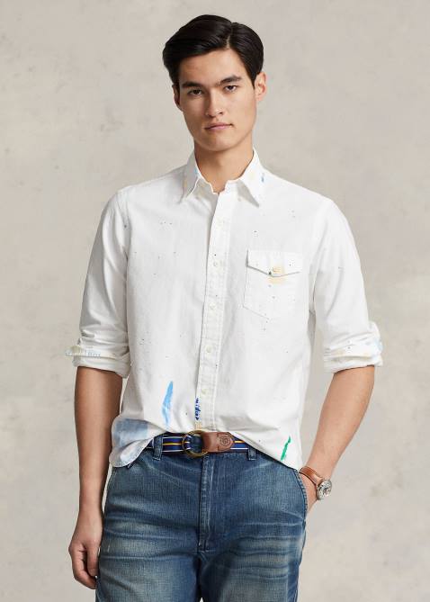 Men Ralph Lauren Classic Fit Paint-Splatter Oxford Shirt 4DJ2696 Preppy Paintsplatter
