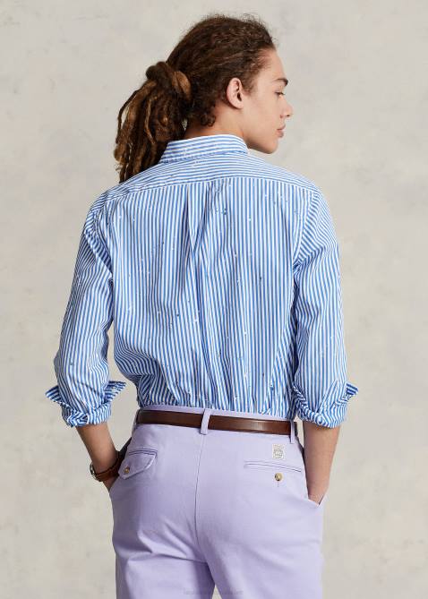 Men Ralph Lauren Classic Fit Paint-Splatter Poplin Shirt 4DJ21044 Navy/White